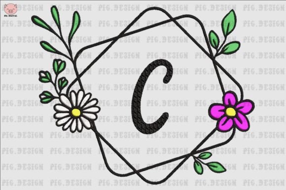 Flower Daisy Font C: Elegant Embroidery Lettering