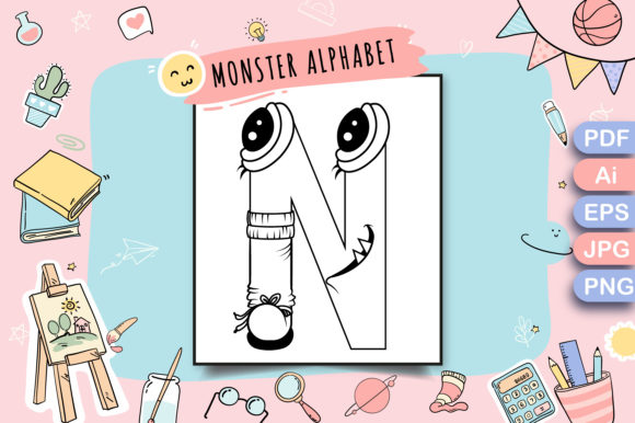 Monster Alphabet Coloring Page Letter N